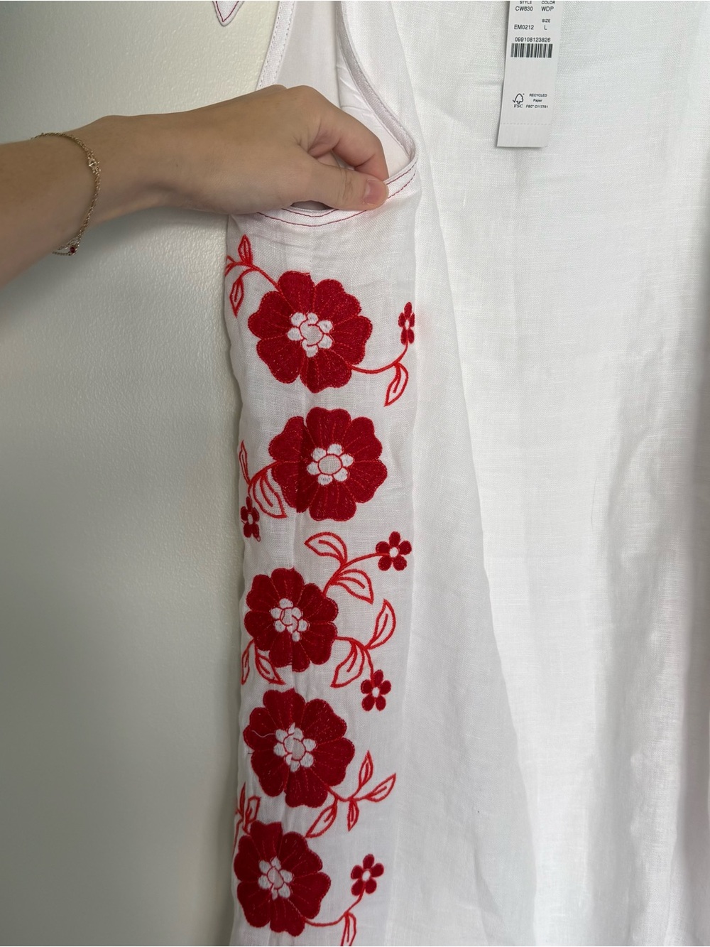 J. Crew Sadie Linen Embroidered Red Floral Sleeveless Tie Strap Dress - Picture 5 of 11